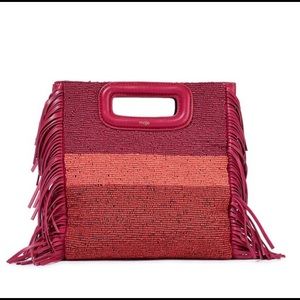 Maje - M fringed leather & beaded canvas bag